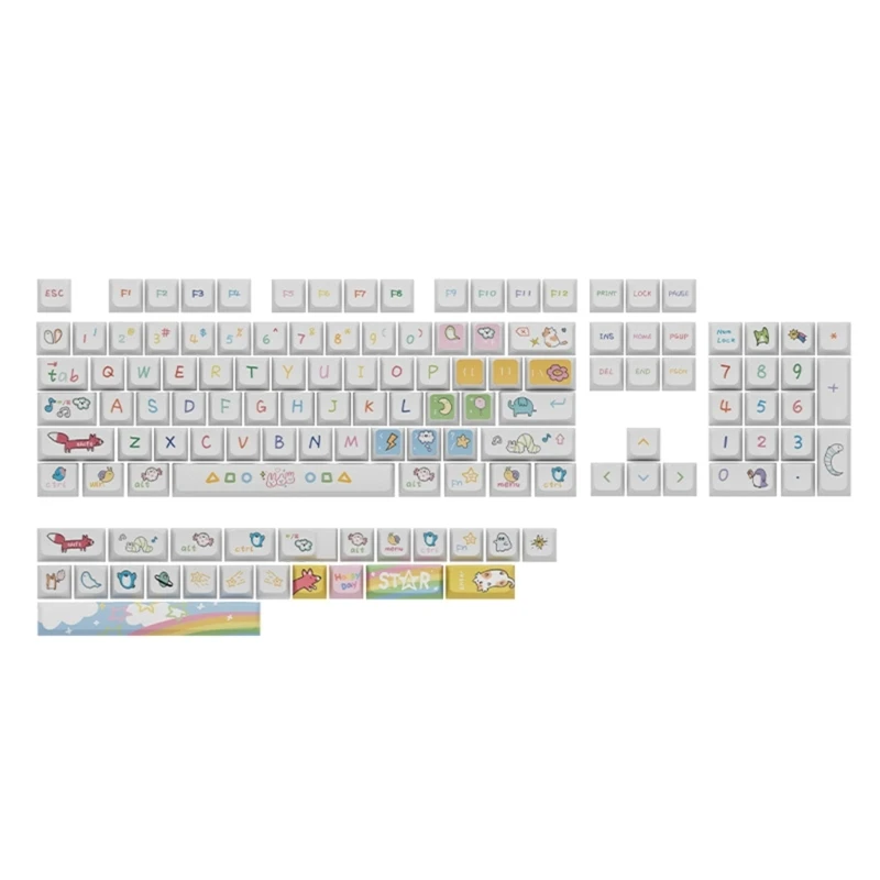 127 Клавишных колпачков XDA Profile PBT Dye-Sub Cute Cartoon Keycap Animal Party для MX-переключателей Механическая клавиатура DIY
