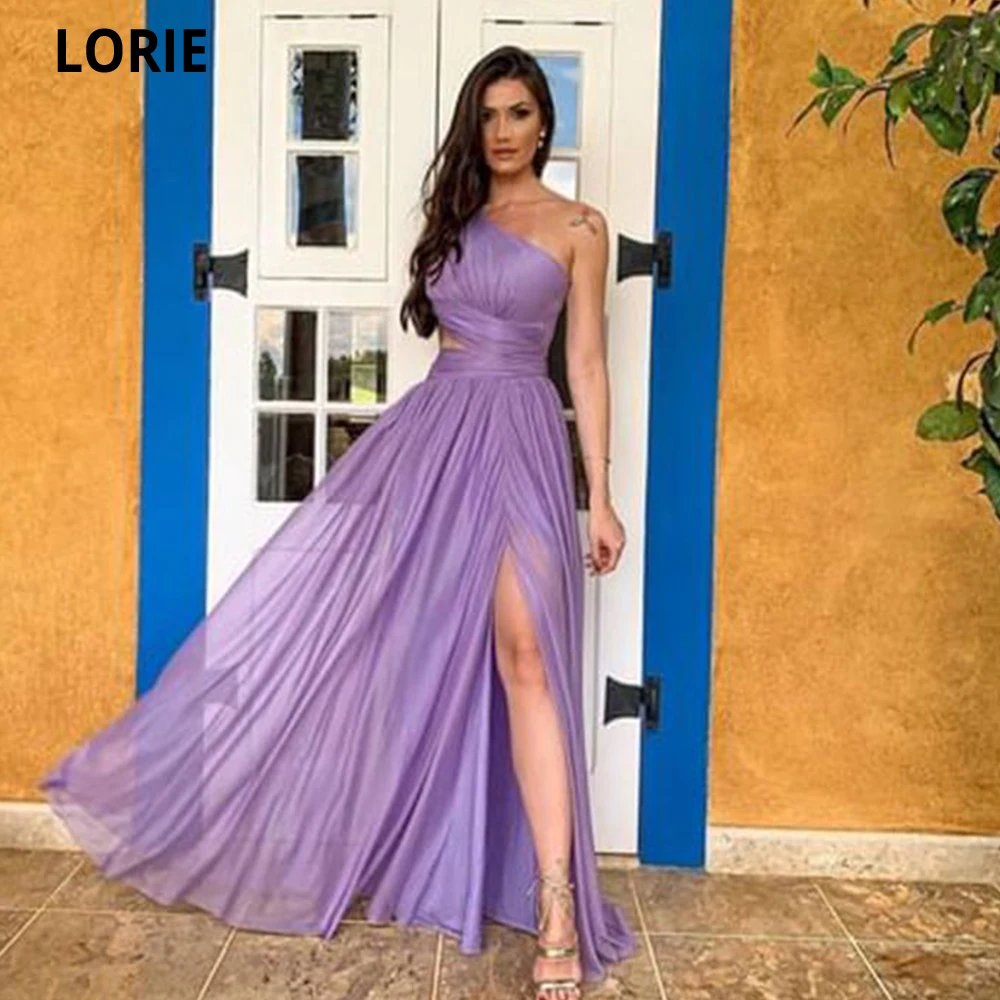 LORIE фиолетовые Простые платья для выпускного вечера трапециевидной формы 2022, шифоновые вечерние платья с разрезом сбоку на одно плечо, Длинное платье для вечеринки, Robes De Soirée