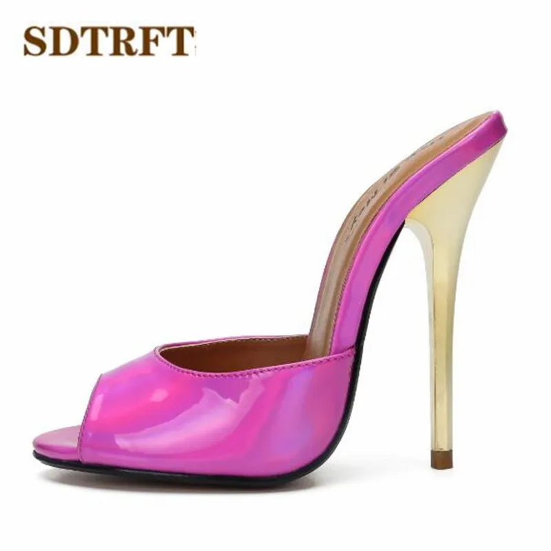 SDTRFT/ босоножки на шпильке размера плюс: 45, 46, 47, 48, 49, 50; Босоножки на очень высоком тонком каблуке 14 см; пикантные красные свадебные женские шлепанцы с открытым носком; свадебная обувь