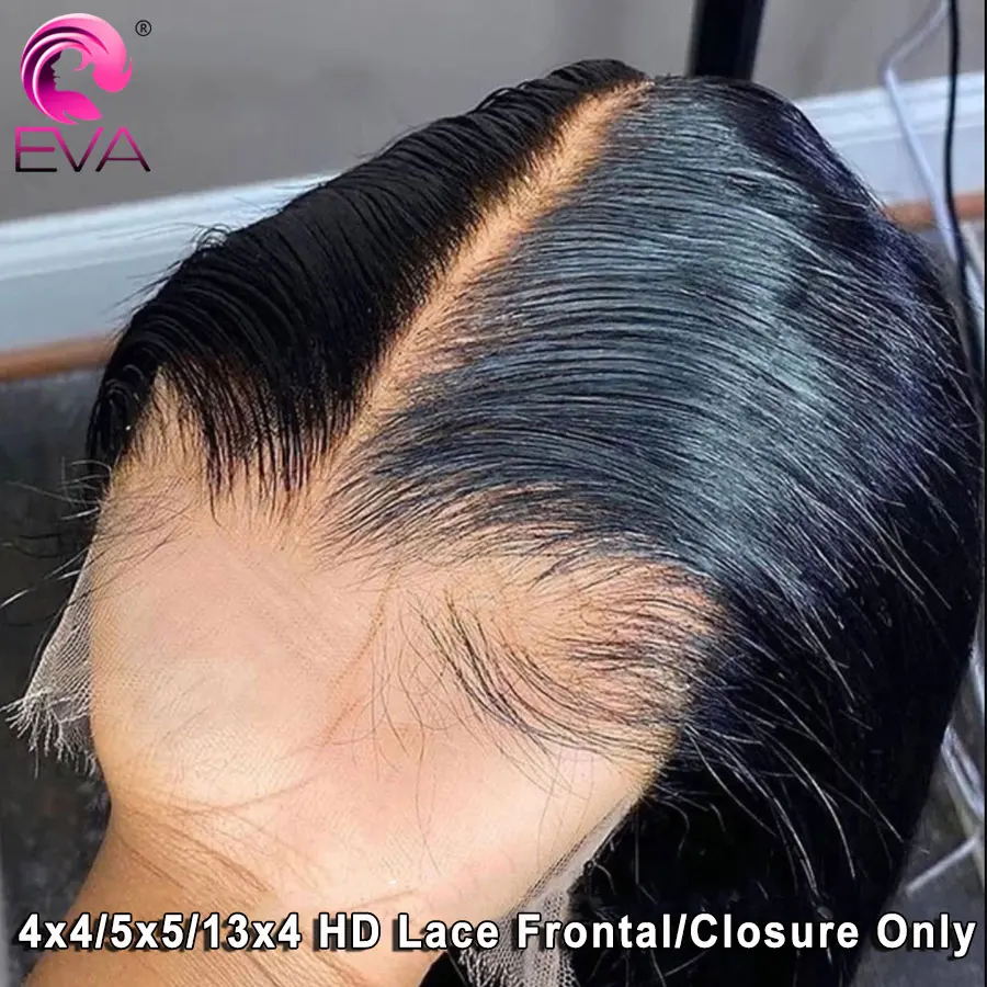 Eva Hair 13x4 HD Кружевная Фронтальная Застежка 4x4 5x5 HD Кружевная Застежка Прямые Волосы, Предварительно Выщипанные HD Кружевные Фронталки, Только человеческие Волосы HD Lace