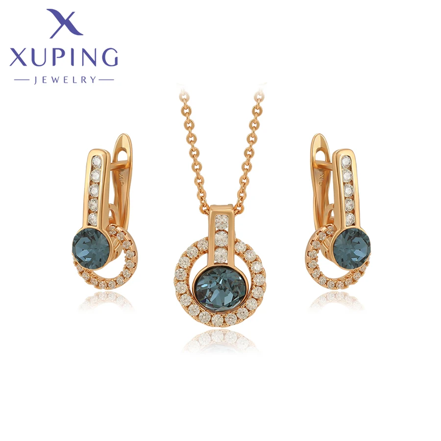 Xuping Ювелирные изделия Новые роскошные наборы сережек и ожерелья с кристаллами для женщин, подарок для вечеринок для девочек A00718606