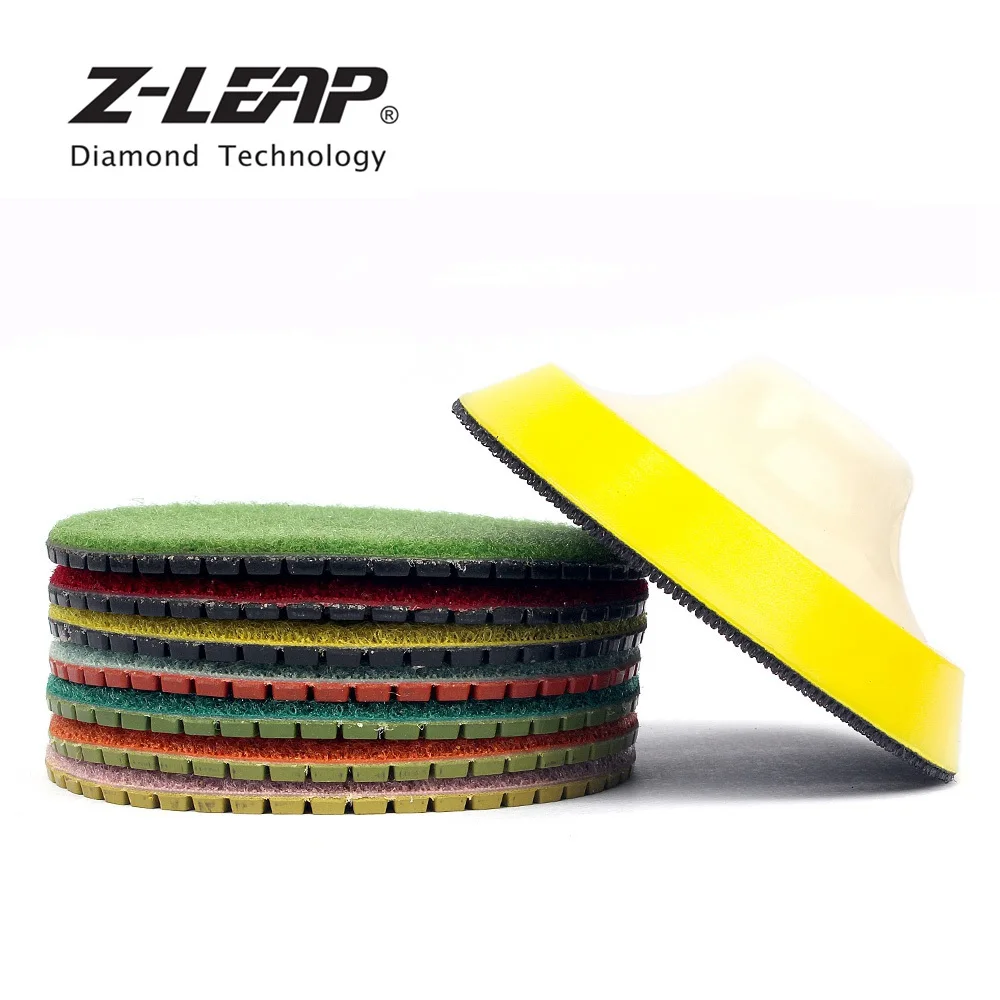 Z-LEAP 4 Дюйма, 7 шт., алмазная полировальная подушечка и 1 шт., губчатая подкладка для влажной полировки, абразивный инструмент, шлифовальный диск