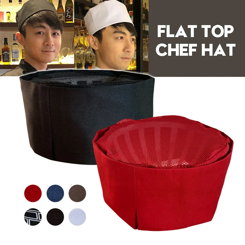 Японская Шляпа шеф-повара Для мужчин и женщин, Суши, кухня ресторана Izakaya, плоский цилиндр, Пыленепроницаемая рабочая шляпа официанта из дышащей сетки