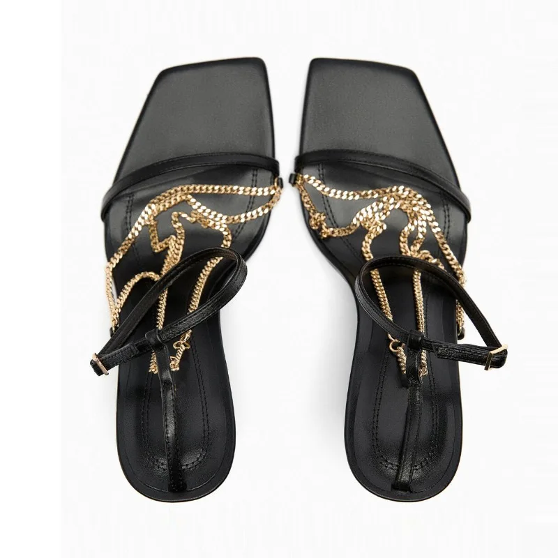 Дизайнерские Босоножки с ремешком и пряжкой на лодыжке на высоком каблуке с квадратным носком, Летние Новые Черные Пикантные туфли для вечеринок ручной работы