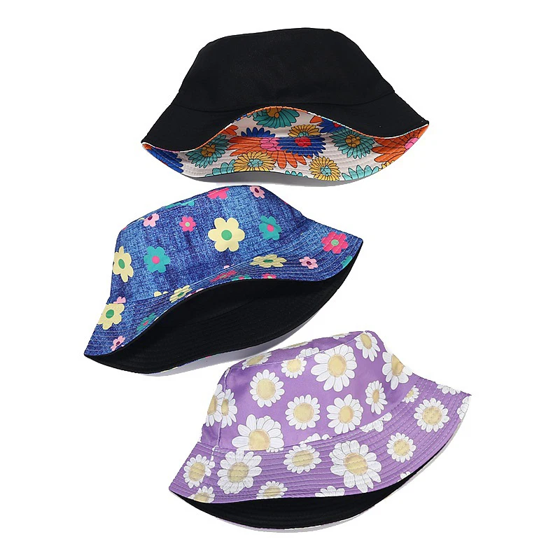 Панама-ведро с цветочным принтом, панама, рыбацкие шляпы для женщин, летняя складная пляжная уличная кепка с двойными бортами, модная