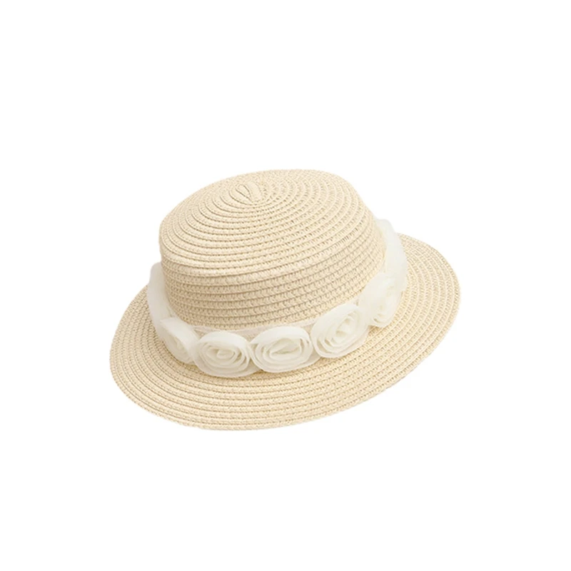 Повседневная Солнцезащитная шляпа Принцессы для девочек Одного Размера С широкими полями, Плетеный из соломы Козырек, Уличная Кепка, Пляжная шляпа-ведро