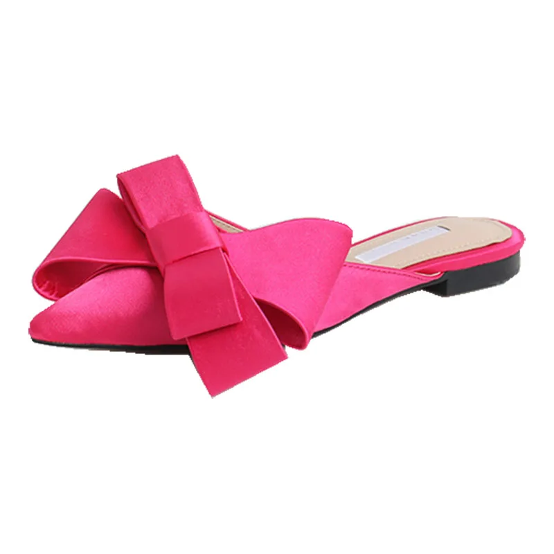 2018 весенне-летняя женская обувь, корейские шелковые атласные тапочки с острым бантом-бабочкой Baotou, комплекты на плоской подошве, полуботинки